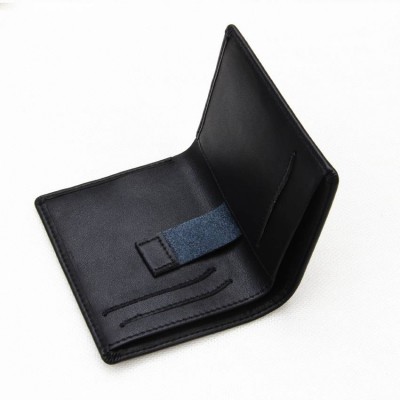 Mens Black Genuine Leather Pull Tab Slim Bifold Wallet